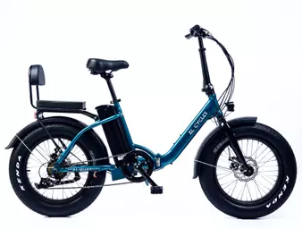 Bicicleta plegable eléctrica azul para adultos al aire libre